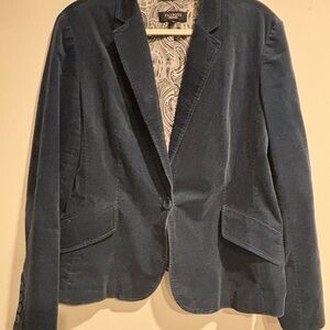 Talbots Teal Velvet Blazer Paisley Lined Size 16 Peplum Back